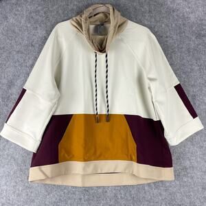 Sweaty Betty Cream and Burgundy Colorblock Hoodie